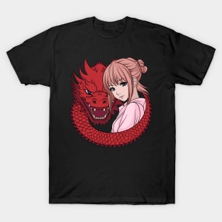 Anime Girl with Dragon T-Shirt